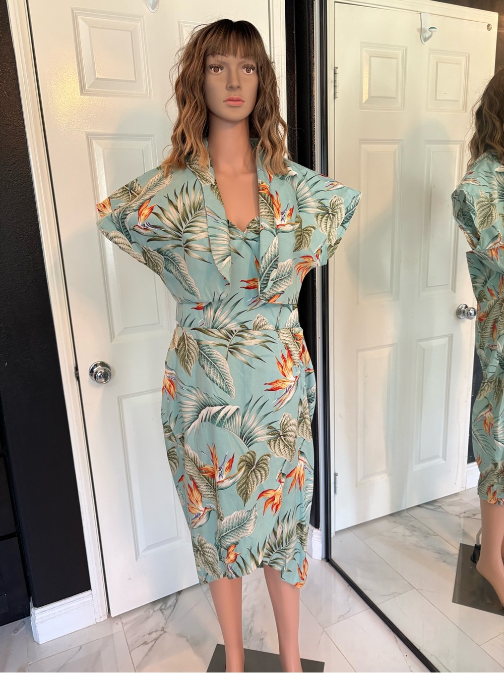 Mint Green Tropical Floral Midi Dress by